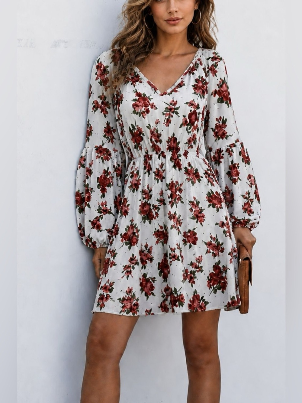 Floral Print Balloon Sleeve Mini Dress